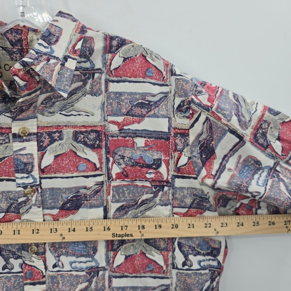 Cooke Street Honolulu Mens Medium Whale Print Hawaiian Shirt Cotton Made in USA - Picture 5 of 6